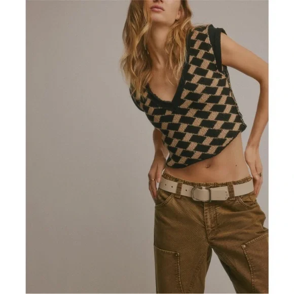 NWT Free People Lola Top / Black + Tan Combo - Picture 6 of 8